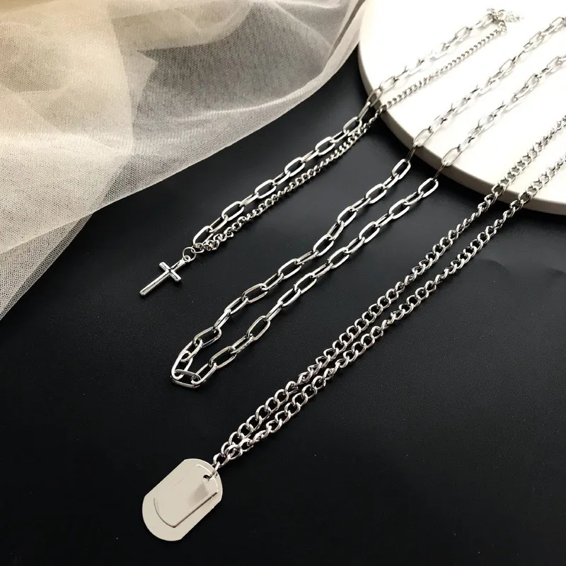 Многослойное металлическое ожерелье с подвеской крестом в стиле панк| |