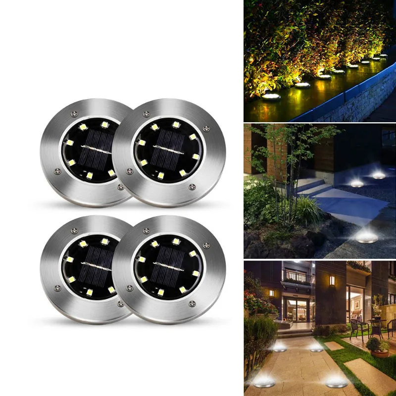 

8LED Solar Ground Light outdoor Garden Disk Lawn lamp Path IP65 Waterproof Underground for Lawn Pathway Yard Deck Patio Walkway