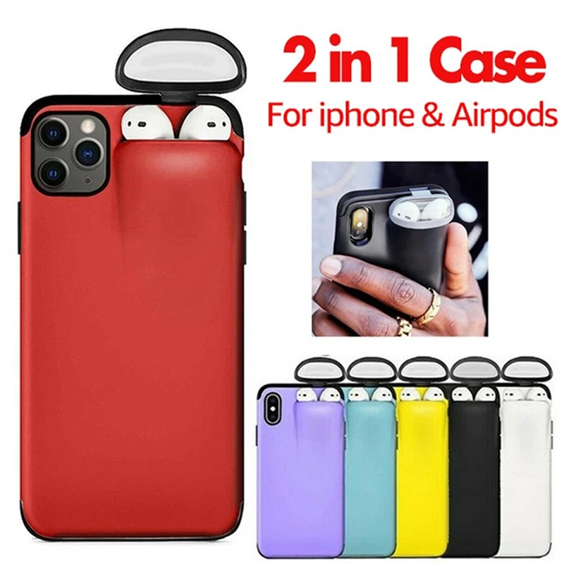 2 в 1 чехлы для телефонов Airpods iPhone SE 2020 силиконовый чехол Apple 11 Pro Max XS XR X 8 7 6 s Plus