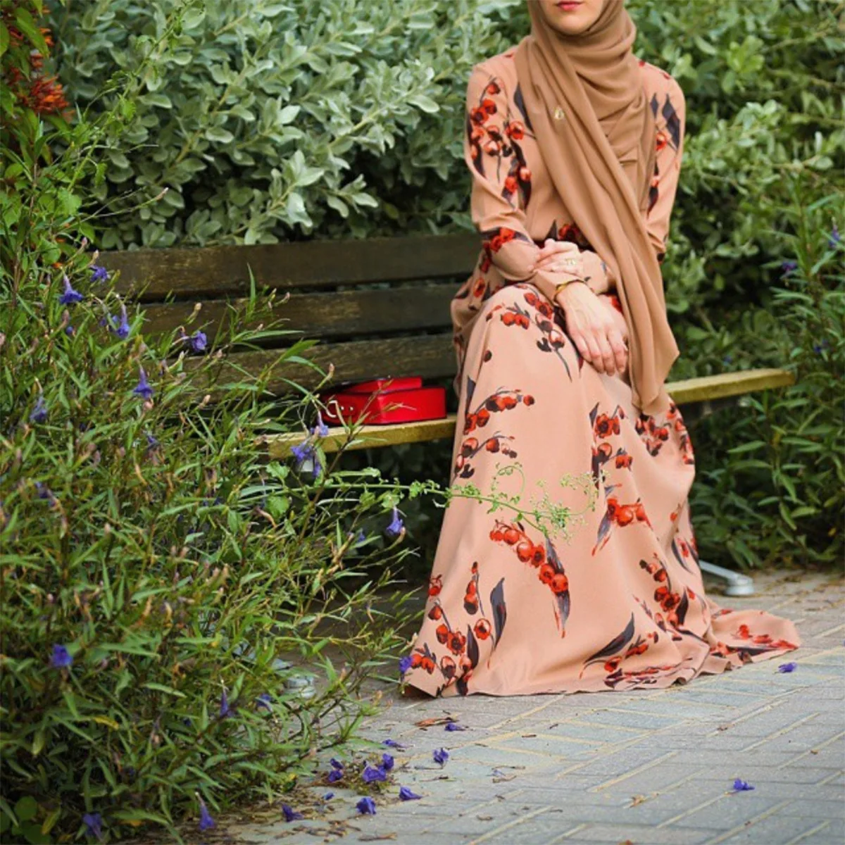 "BianFeng элегантное платье для женщин с цветочным принтом мусульманский Хуэй Абая платье, с длинным рукавом, облегающая, размера плюс, платье"