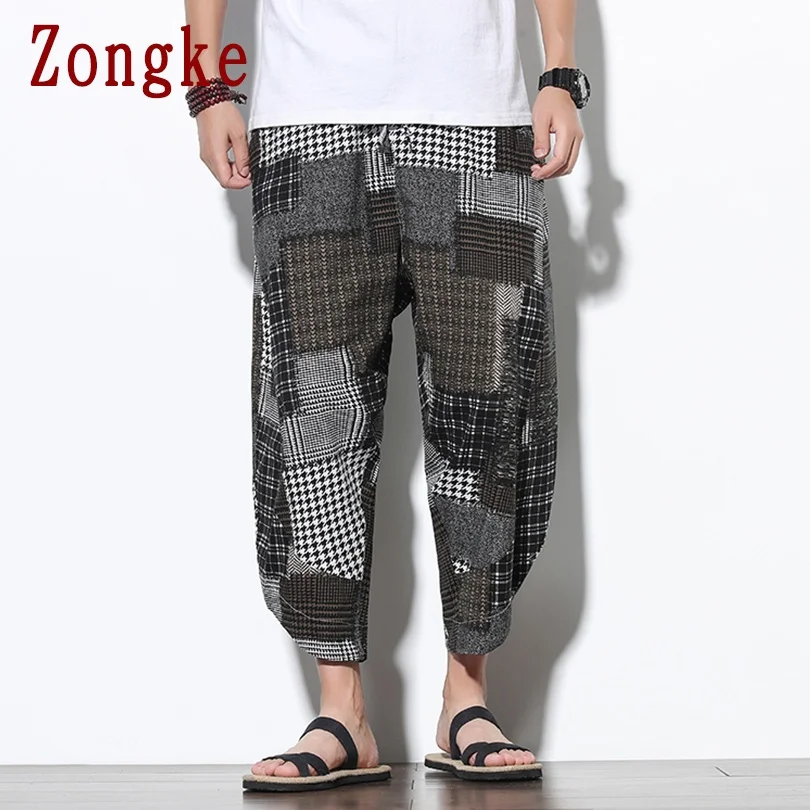 

Zongke Linen Men's Pants Harajuku Men Clothing Ankle-Length Baggy Pants Men Trousers Hip Hop Streetwear M-5XL 2021 New Arrivals