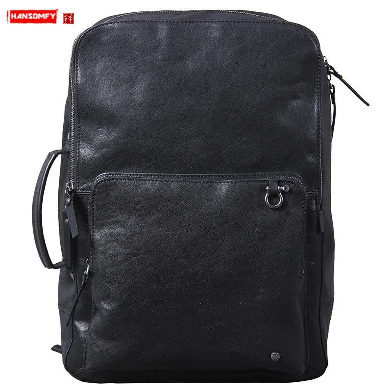 

New Simple Leather Men's Backpack Large Capacity Schoolbag Laptop Bag Men Travel Backpacks First Layer Cowhide Original Bags