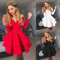 bkld autumn clothes 2022 solid color long sleeve sexy clubwear v neck off the shoulder evening party dress red dresses for woman