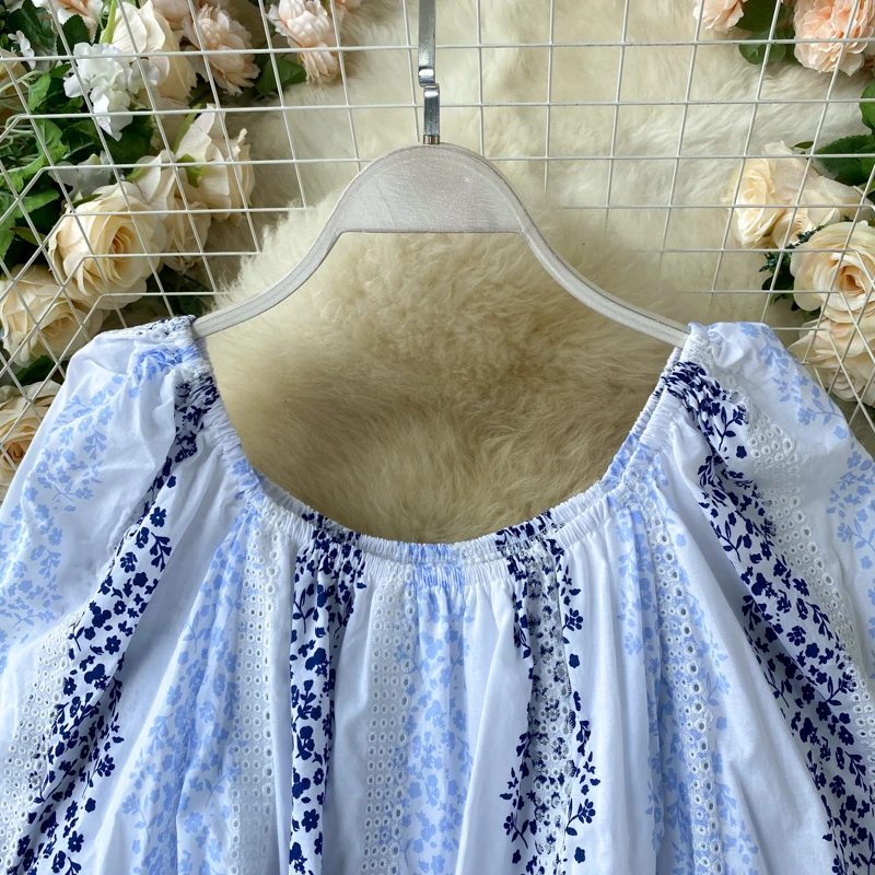 

Women Fashion Summer Embroidery Floral Print Long Dress Elegant Ladies O Neck 3/4 Sleeve A Line Casual Beach Holiday Dress