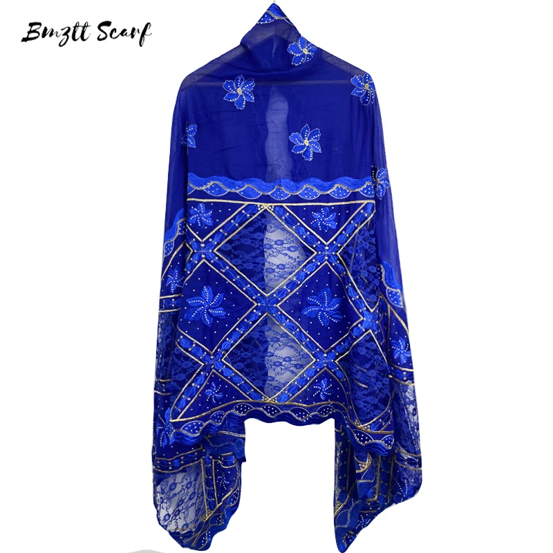 

2021 Muslim New Women's Cotton Scarf, Fashionable Embroidered Cotton Stitching Mesh Yarn, African hijab scarf,BF-009