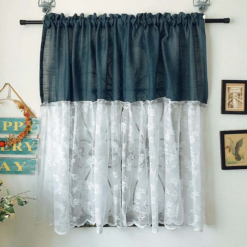 Пасторальный стиль бирюзовые белые кружевные перегородки для дверей занавески