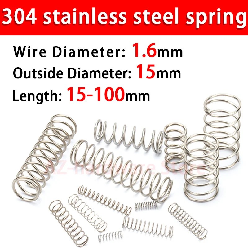 

304 stainless steel compression spring return spring steel Wire Diameter 1.6mm outside diameter 15mm pressure spring 5/10 Pcs