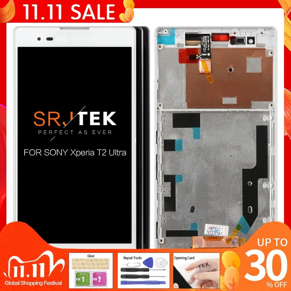 

ЖК-дисплей 6,0 дюйма, сенсорный экран для SONY Xperia T2 Ultra, D5322, D5303, D5306, XM50h, с рамкой, замена