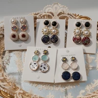3pairsset baroque stud earrings retro pattern round pearl earrings fashion vintage french style women ear jewelry wholesale