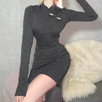 cheongsam dress 2021 woman dresses pure color slim high waist bag hip fashion halter long sleeve dress a line sexy party dresses