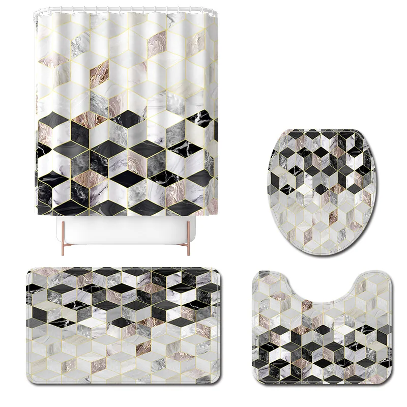 marble pattern shower curtain with bath mat set microfiber toilet carpet bathroom floor mat washable toilet seat cover mat free global shipping