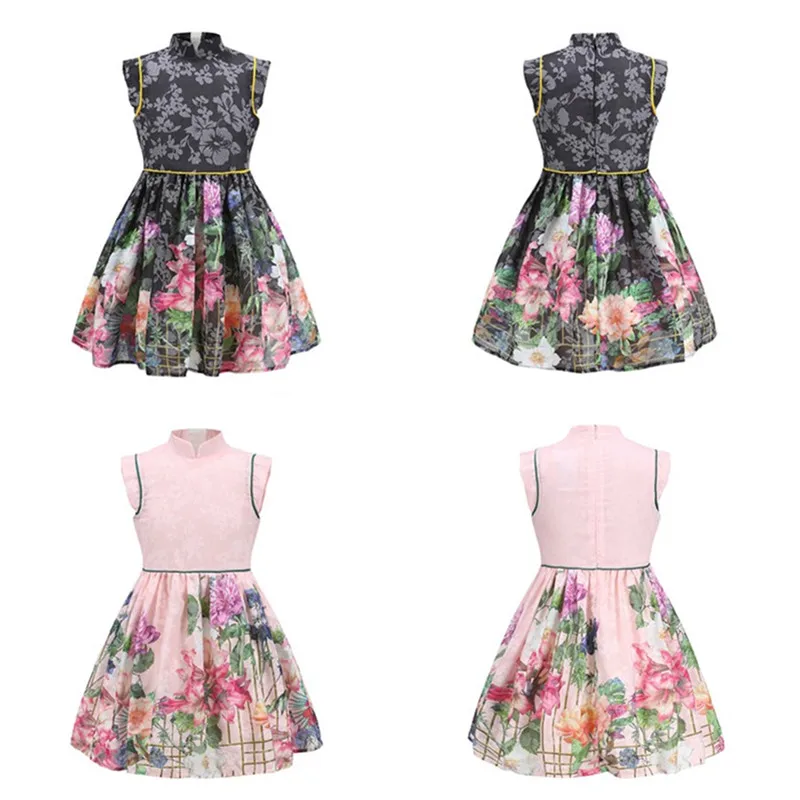 Summer Girls Dress Flower Print Chinese Style Kids Princess Dresses For Cotton Children Party 4-14 Years | Детская одежда и обувь
