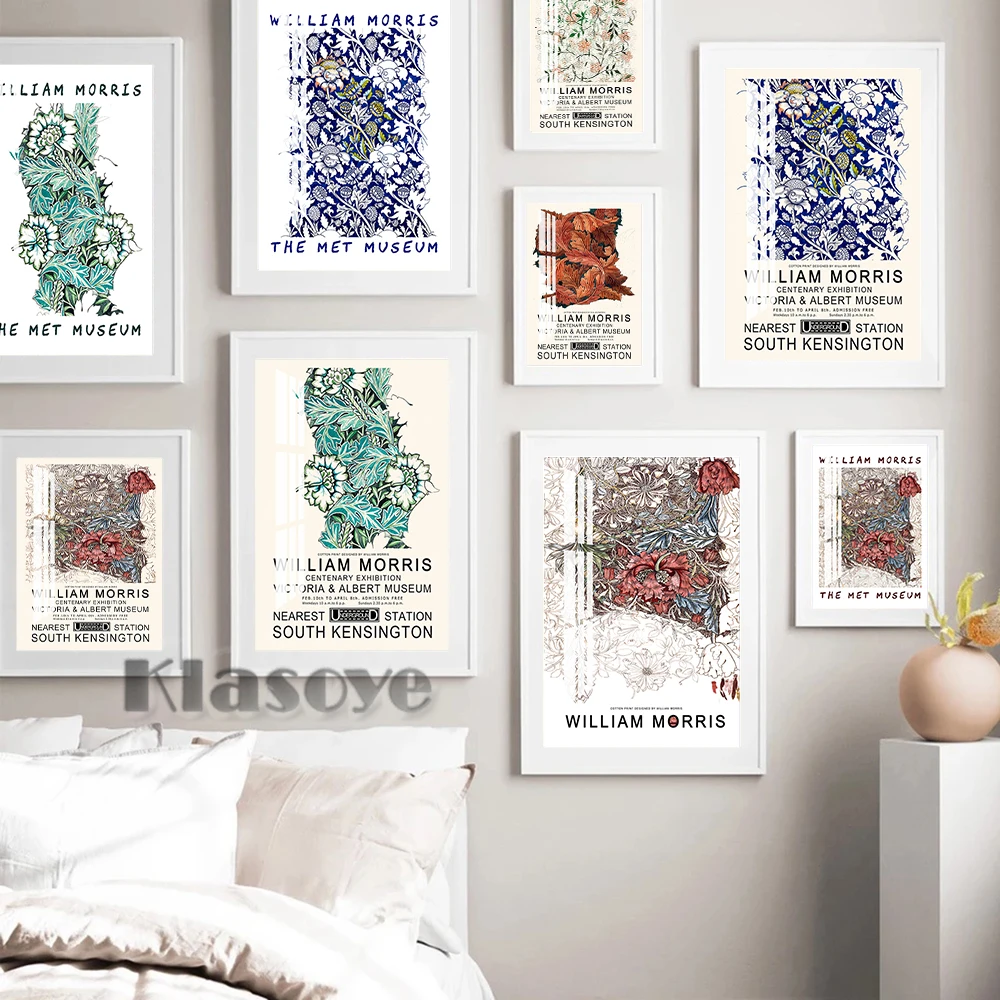 

William Morris Style Abstract Flower Painting Exhibition Poster Canvas Wall Art Prints Decor Modern Living Room Wall Pictures