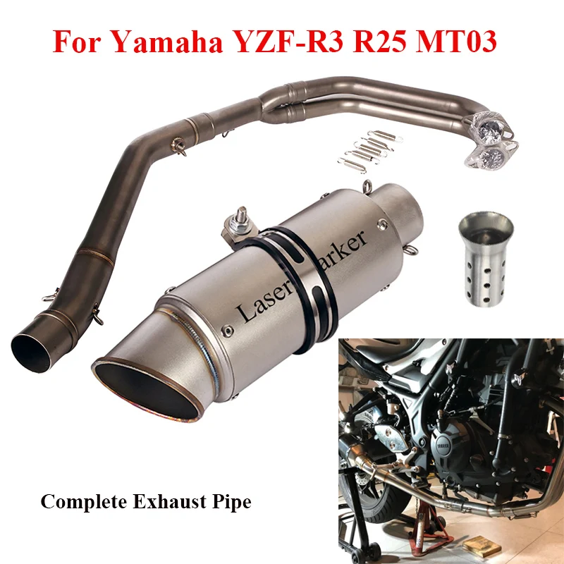 

Motorcycle Full System Exhaust Slip On For Yamaha MT03 YZF R3 R25 Front Connect Link Tube 51MM Muffler Silencer End Tip Pipe