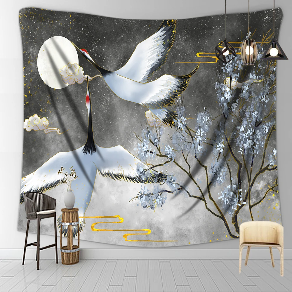 Белый крановый гобелен настенное украшение на стену Настенный Ковер из