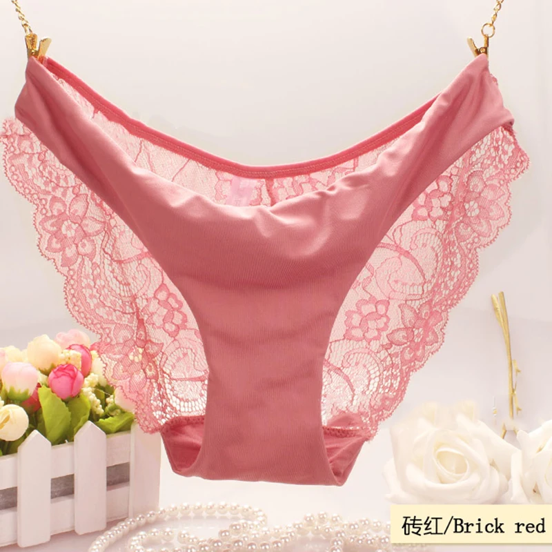 

Sexy Lace Panties Ice Silk Seamless Cotton Crotch Comfortable Briefs Fashion Low Waist Ladies Hollow Thong Underwear Panties