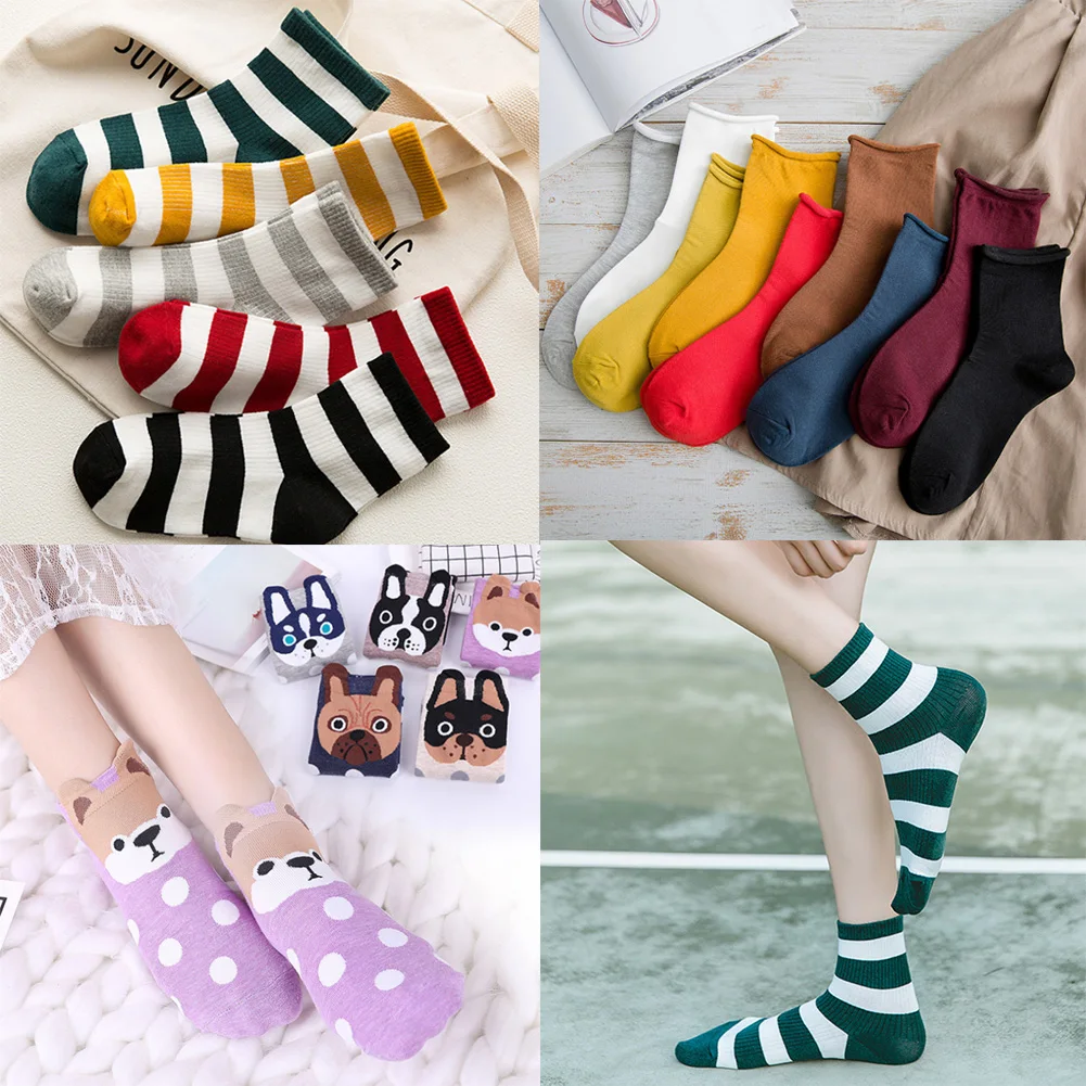 

Women's Socks Japanese Cotton Colorful Cartoon Cute Funny Happy kawaii Print Stripe Socks Girl Curling Piles of Socks Wild Socks