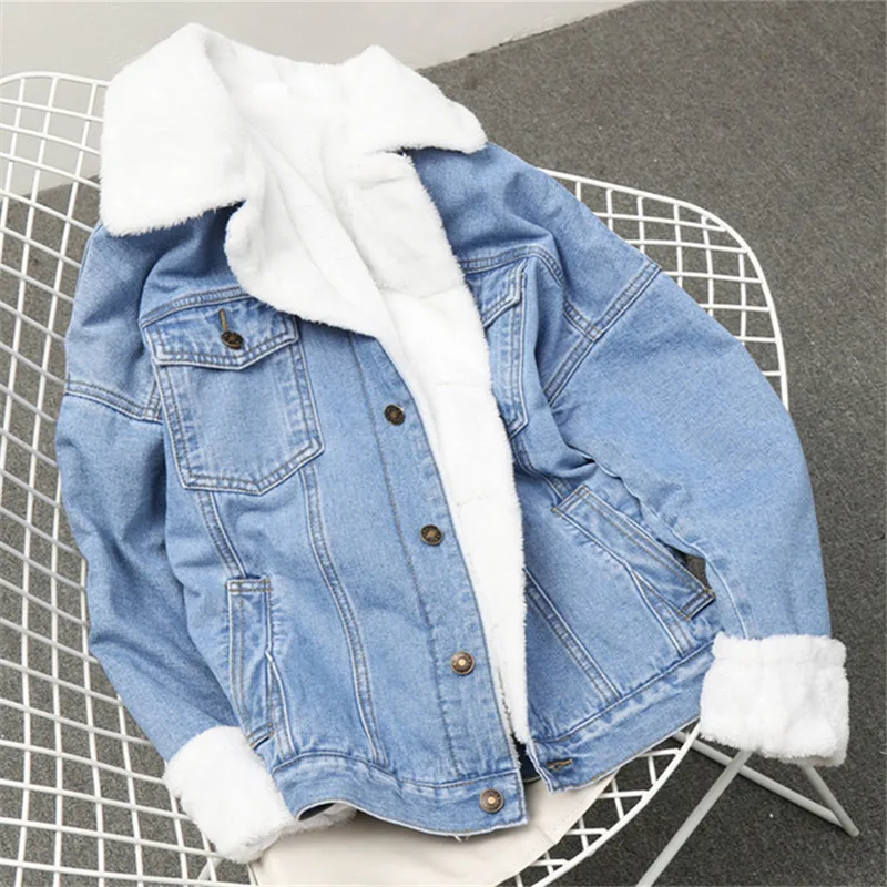 

High quality Denim Jacket Women Winter Fashion Thick Warm Lambswool Jackets Basic Coat Loose Casual Jeans Jacket Women Outerwear