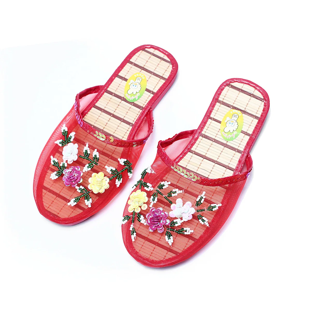 Women Indoor Slippers Sequin Flower Home Flat Shoes Lady Summer Hollow Out Mesh Beach Sandals Woman Flip Flops Casual | Обувь