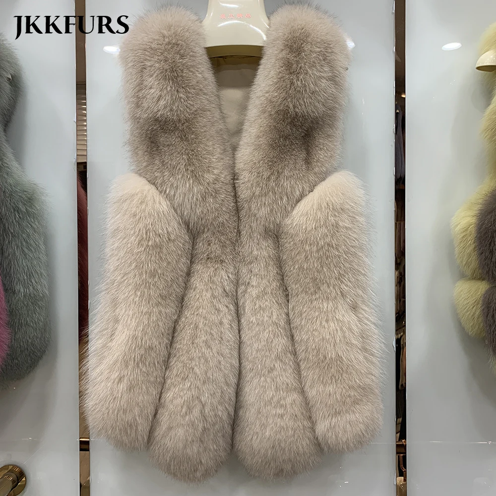 Женский меховой жилет зимняя модная длинная безрукавка из натурального Лисьего