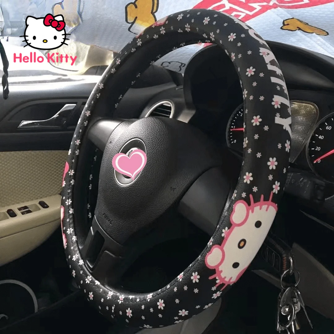 

Рулевое колесо автомобиля Hello Kitty, простой полиуретановый материал, нескользящий, износостойкий интерьер, модный, мультяшный