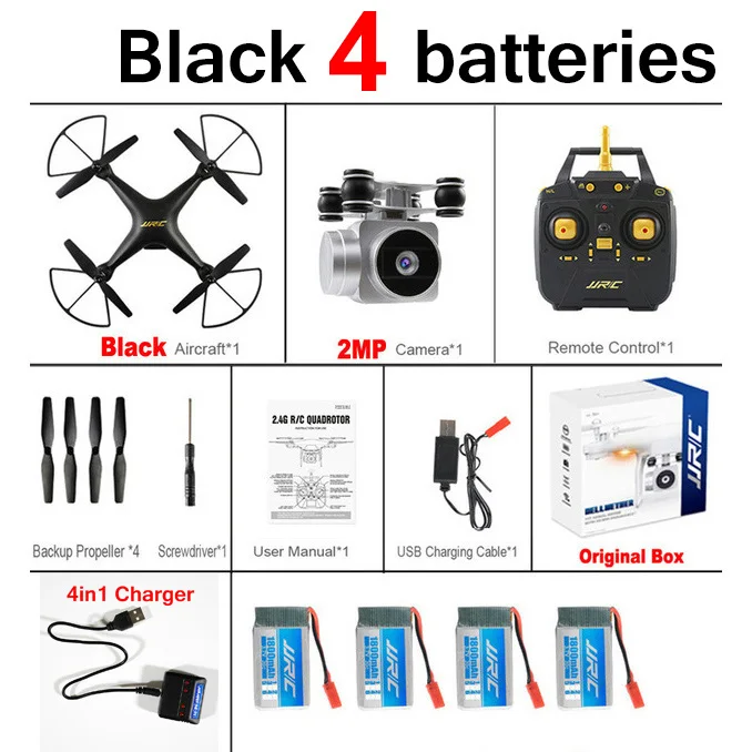 JJRC H68 720P Wifi FPV RC Дрон с камерой Квадрокоптер высота Дрон держать Безголовый режим вертолет Профессиональный Квадрокоптер - Цвет: Black 4 batteries