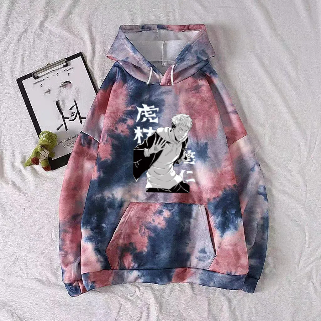 

2021 Anime Tie-dye Hoodie Jujutsu Kaisen Itadori Pullovers Tops Long Sleeve Uniex Cloth