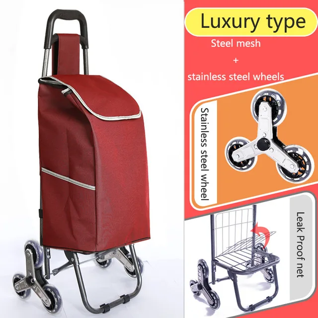 Тележка на колесиках Женская корзина складная для покупок пожилых Лестницы