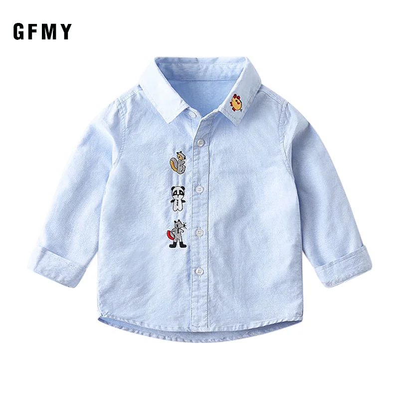 

GFMY Boys Shirts 2021 Autumn New Cotton Long Sleeved Casual Shirt Baby Boys Cartoon Dinosaur Embroidery Shirt Childrens Clothing