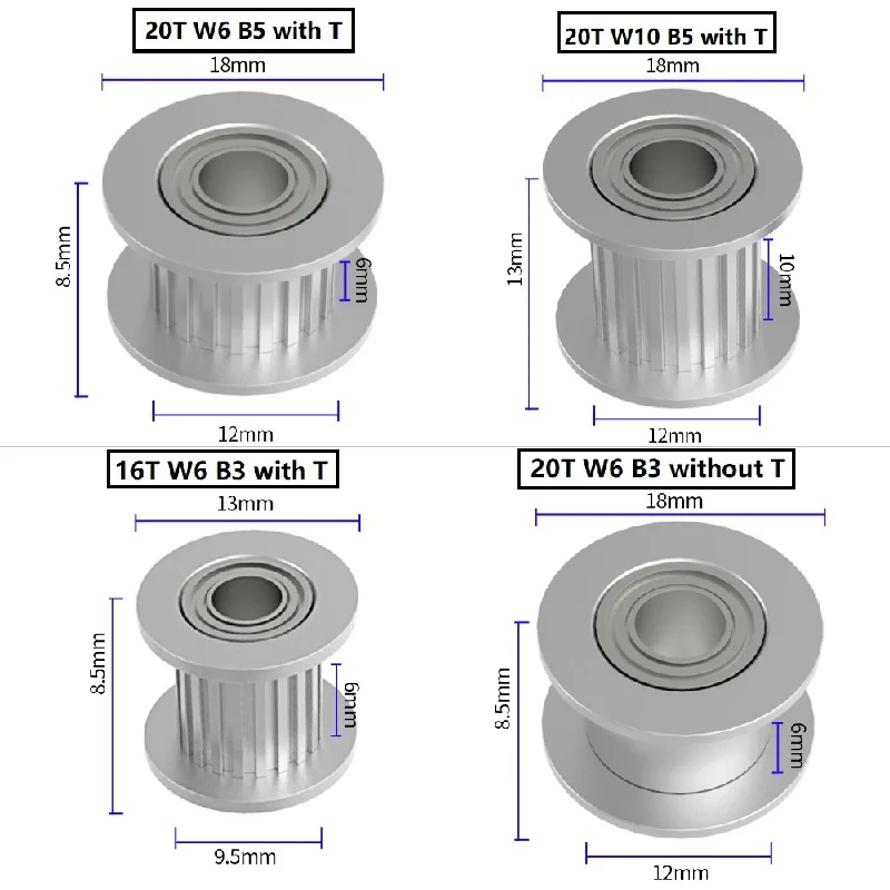 MEGA 5PCS GT2 Idler Timing Pulley 16 Teeth 20 Tooth Wheel Bore 3 5mm Silver Aluminium 2GT Gear Width 6 10mm 3D Printers Parts - купить по