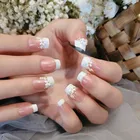 Свадебные накладные ногти Стразы для невесты Простые Модные французские накладные ногти белый бежевый акрил накладные ногти с клеем