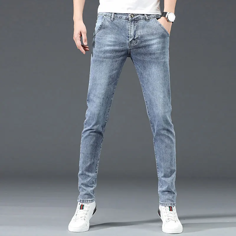 Newly Designer Fashion Men Jeans Retro Light Blue Slim Fit Elastic Casual Denim Pencil Pants Korean Style Youth Street Jeans Men