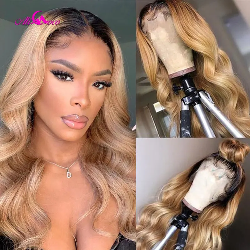 

Али Коко HD прозрачный Синтетические волосы на кружеве парики из натуральных волос на кружевной 1B 27 Цвет бразильские волнистые волосы Remy13X4 ч...