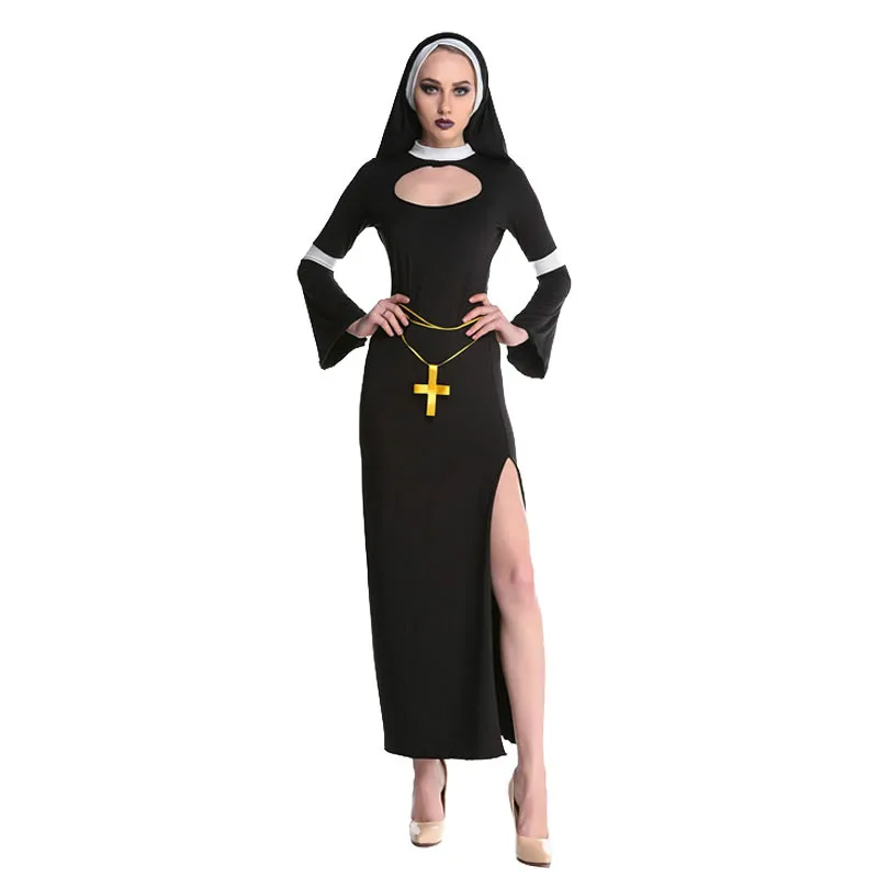 

Nun Costume Easter Halloween Fancy Sexy Black Church Sister Disguise Party Cosplay Dress Fantasy Stage Performance Clothes