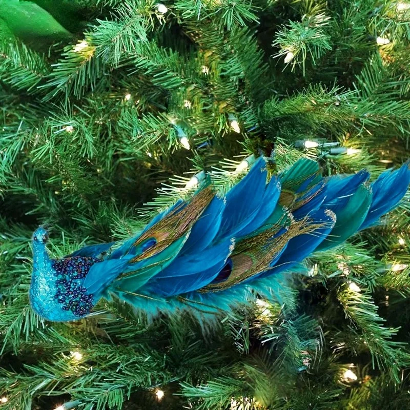 

Christmas Tree decoration,27cm Natural Feather Three-dimensional Simulation Peacock,New Year Home Decoration, Party Scene Layout