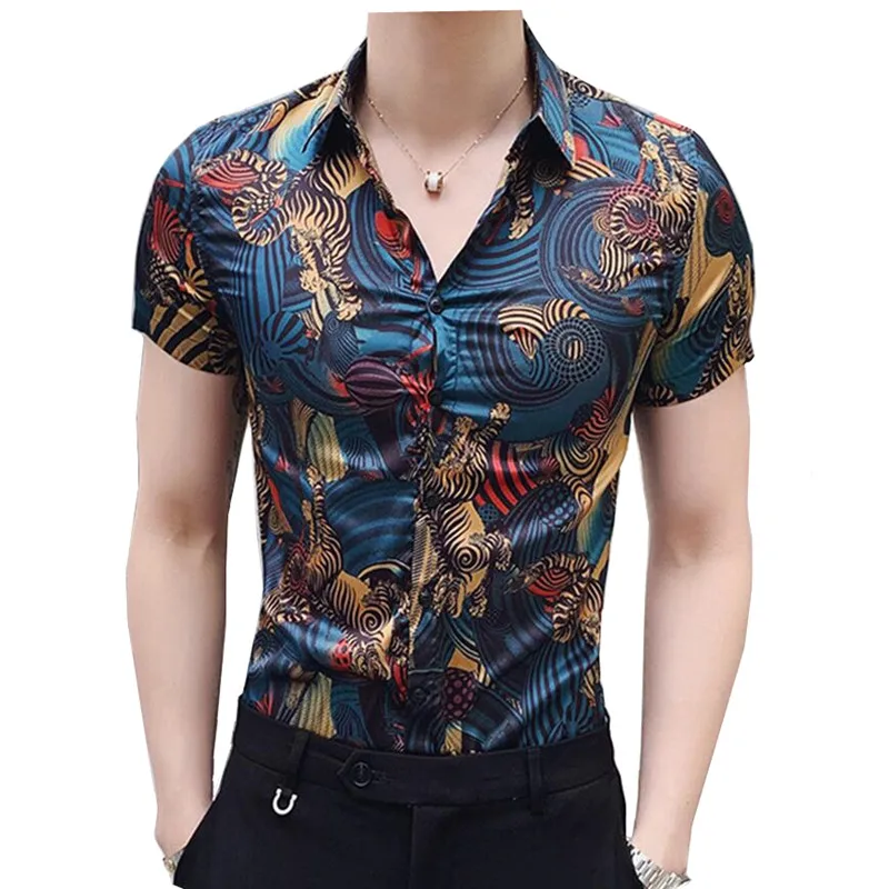 

Men's Hawaiian Shirt Short Sleeve Mens Dress Shirts Slim Fit Camisa Masculina Summer Hawaii Casual Men Flower Print Shirt