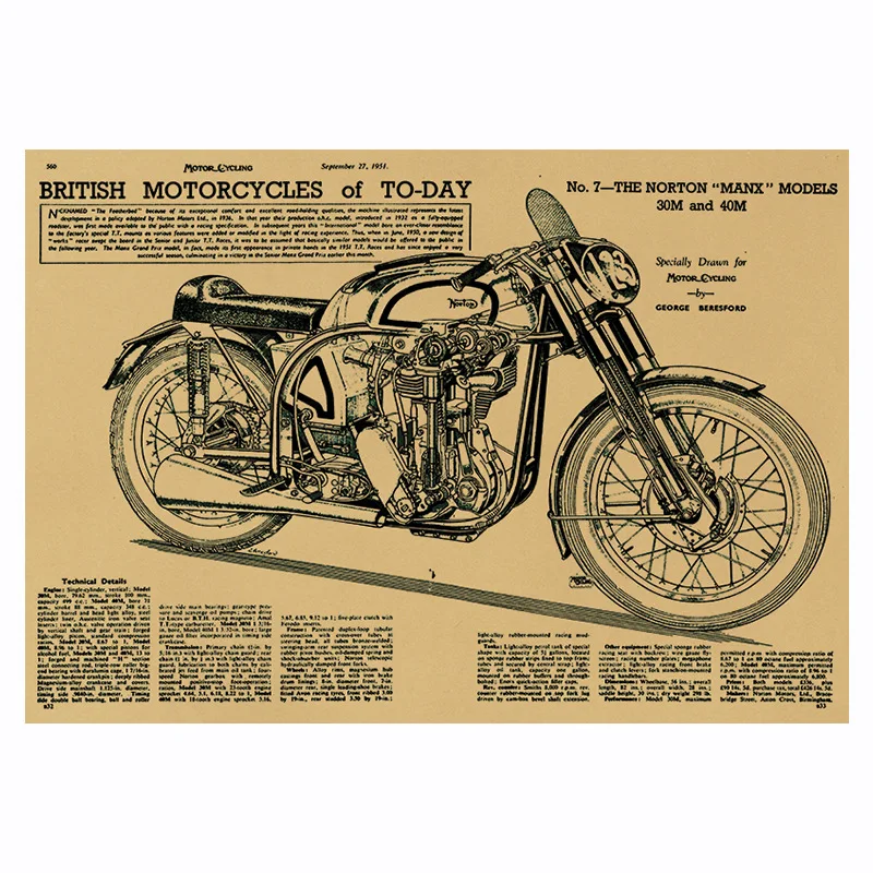 

1 Pcs Motorcycle Design Poster Cafe Bars Kitchen Decor Posters Adornment Vintage Poster Retro Kraft Paper Wall Stickers