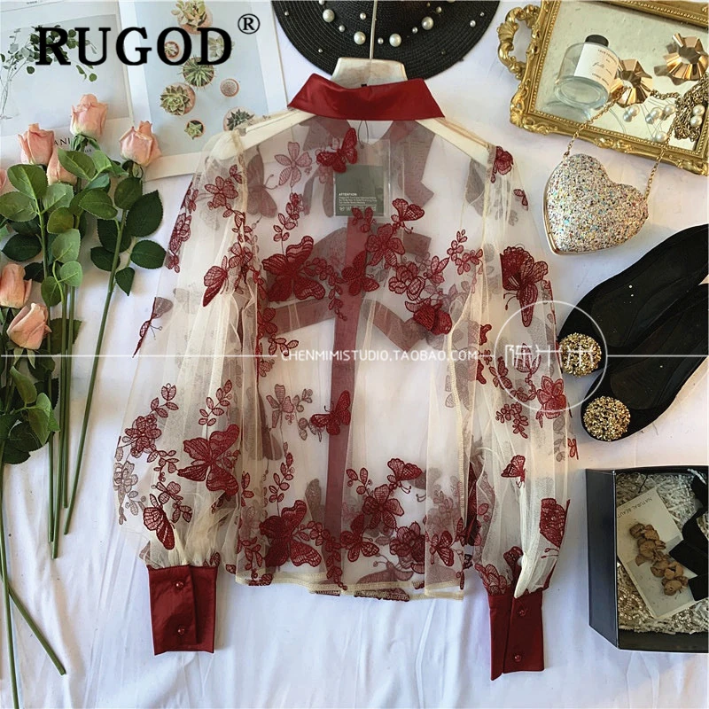 RUGOD винтажная перспективная шифоновая женская блузка элегантная с принтом