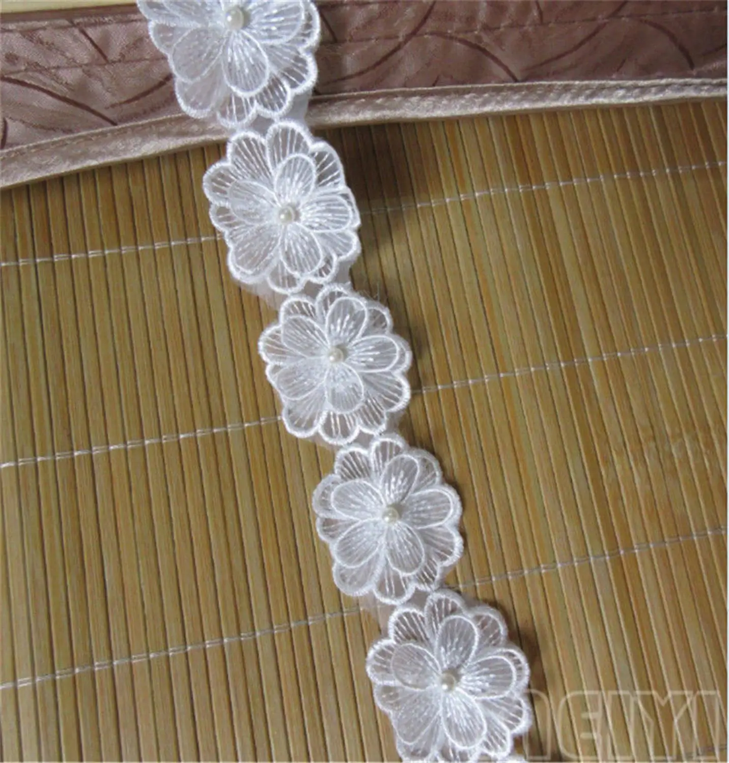 1 ярд жемчужно с цветочной вышивкой и кружевной каймой отделка Лента для