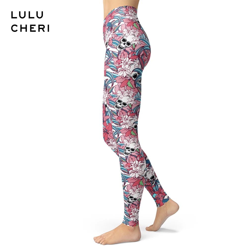 Легинсы для фитнеса с изображением цветов роз и черепа|Легинсы| |