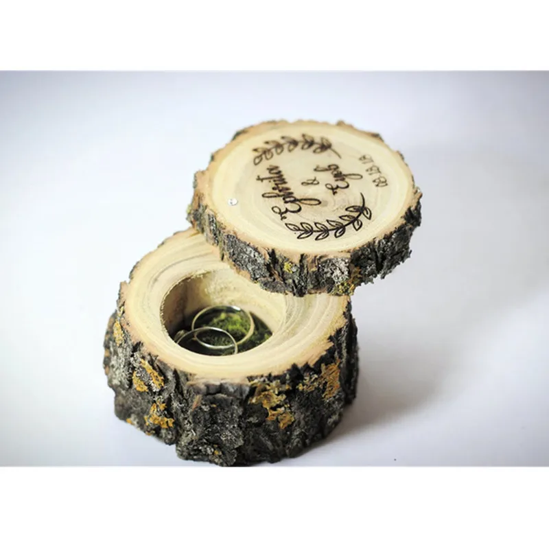 Подгонянный деревенский Свадебный держатель кольца деревянная коробка для