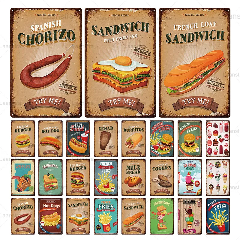 Металлическая живопись железный лист быстрое питание и мороженое винтажная