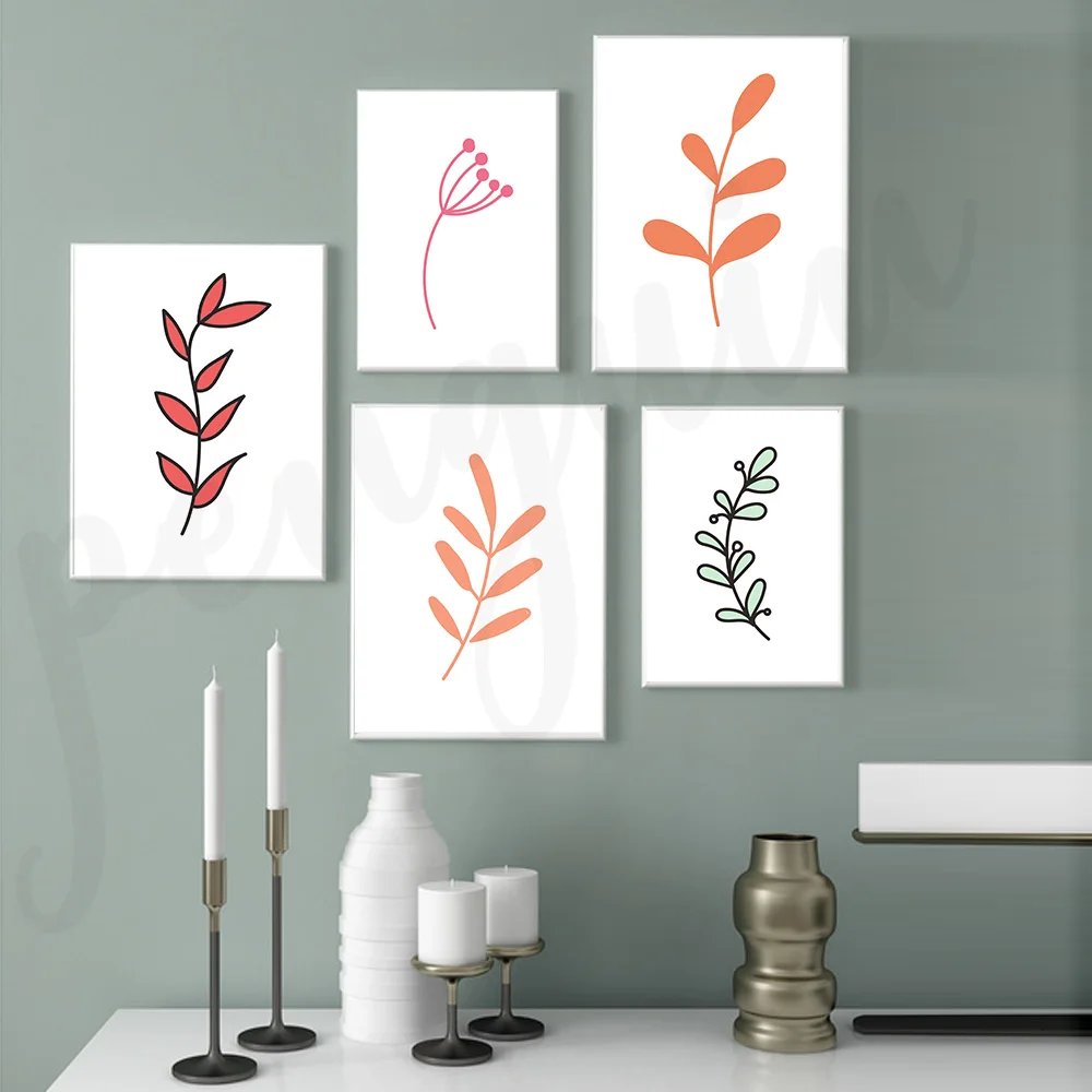 

Nordic Line Flower Wall Art Canvas Painting Black and White Leaves Print Nordic Poster Wall Pictures for Home Decor