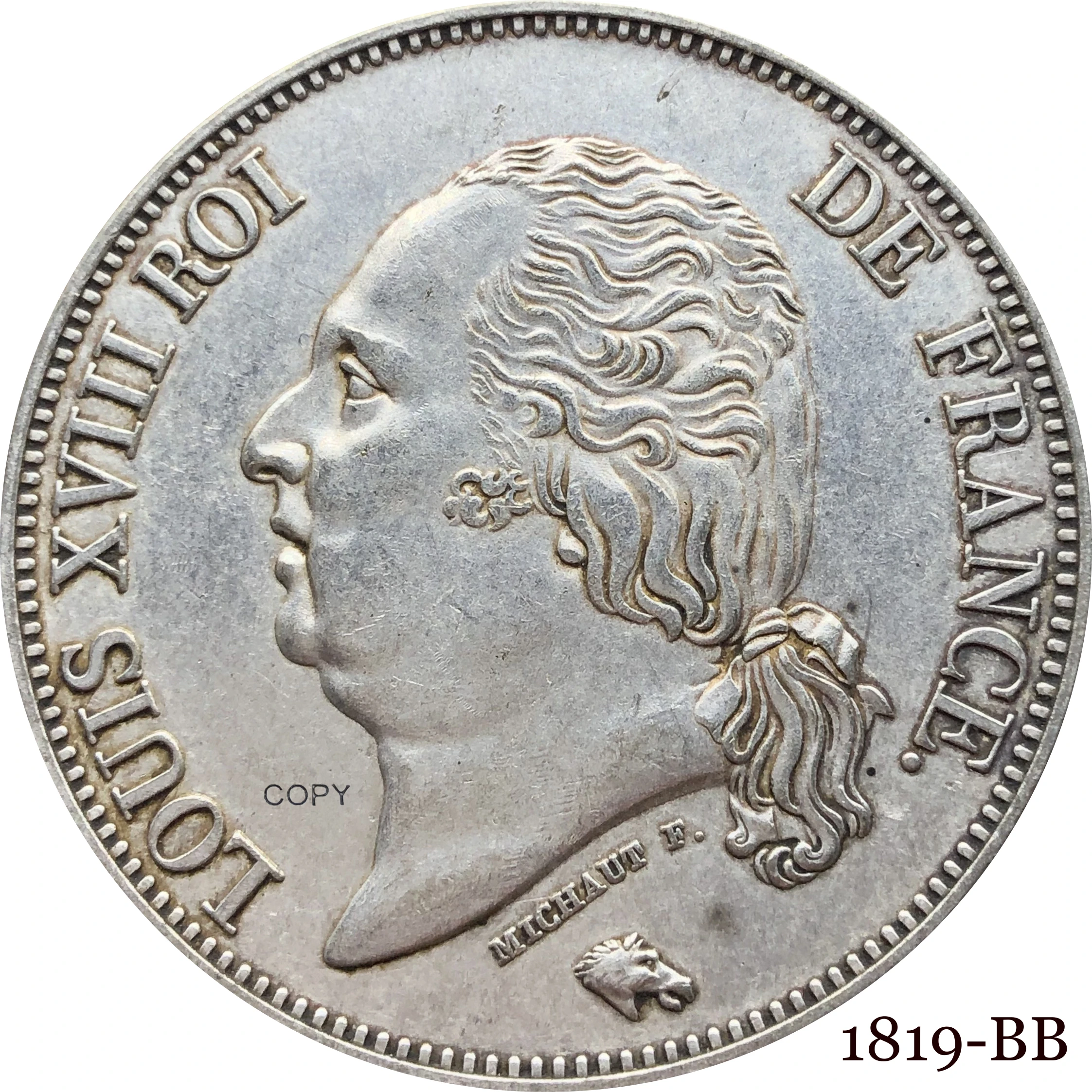 

Французская монета 1819 BB в 5 франков-Луис 18-луис с головой, металлическая Серебряная Коллекционная сувенирная копия монет