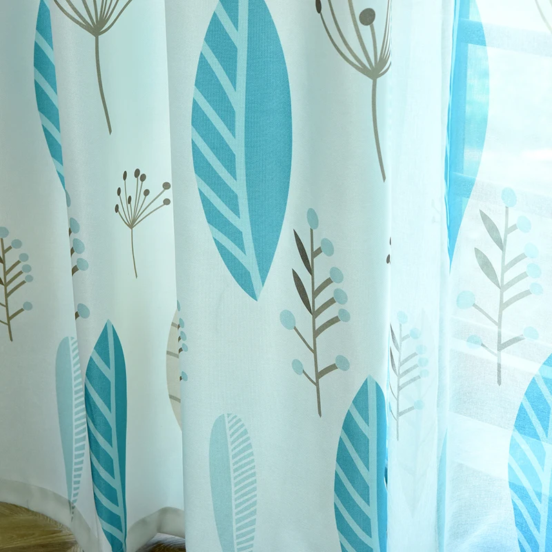 

Nordic wind leaf printing curtain contracted contemporary curtain pure fresh bedroom curtain study balcony sitting room curtain
