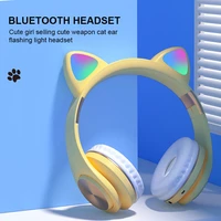 new led cat ear wireless headphones metallic feel earmuffs headset bluetooth 5 0 kids earphone support tf card with microphones