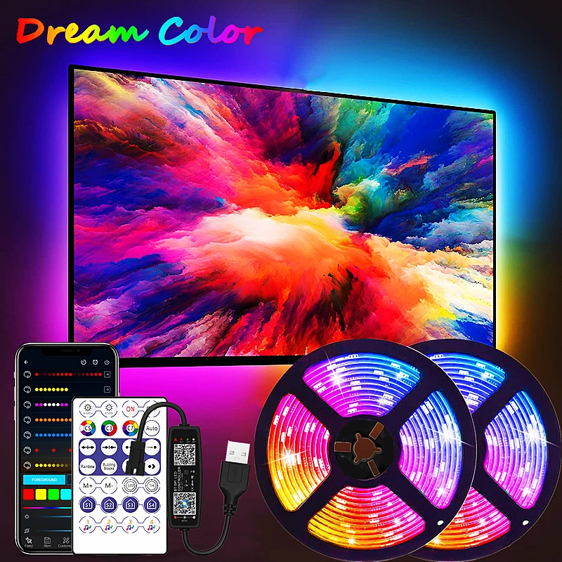 

Светодиодная ленсветильник WS2812B, гибкая лампа с Bluetooth и управлением через USB, 1-30 м, RGBIC, 5 В, Диодная для комнаты, фестиваля, вечевечерние НКИ