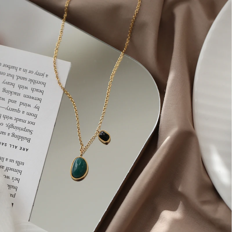 Женские классические серьги из нержавеющей стали зеленые и черные с имитацией