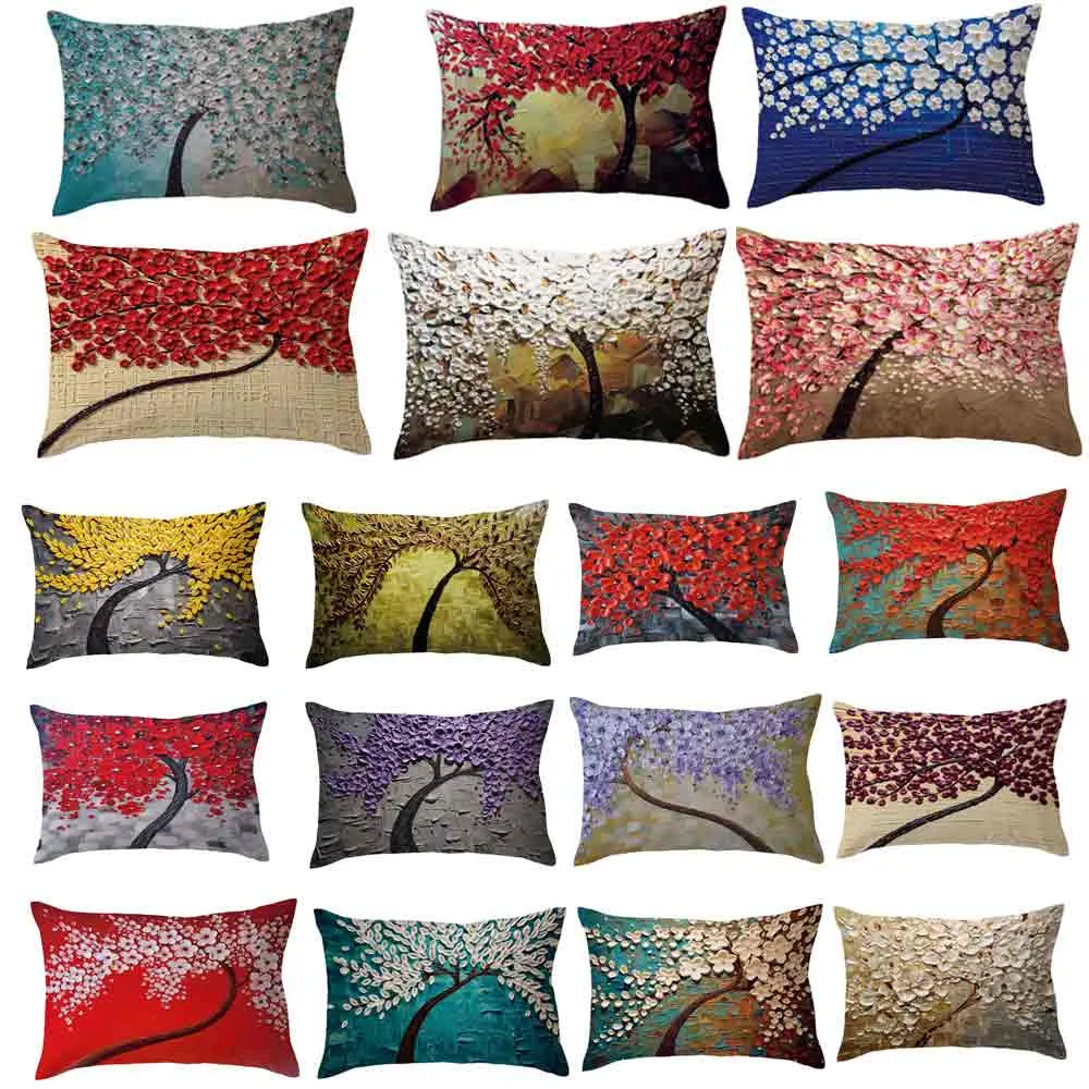 Прямоугольный чехол для подушки из смесового хлопка с изображением цветов и