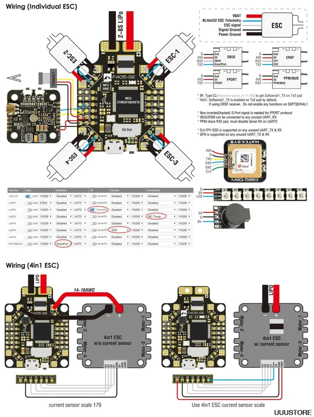Matek Systems F405 CTR система управления полетом встроенный PDB OSD 5V/2A BEC ток Сенсор для